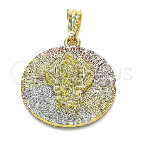 Oro Laminado Religious Pendant, Gold Filled Style Guadalupe Design, Diamond Cutting Finish, Tricolor, 05.351.0045
