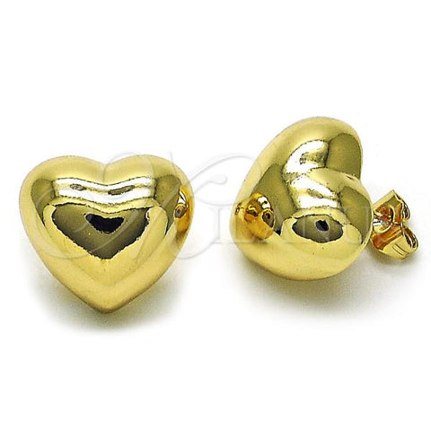 Oro Laminado Stud Earring, Gold Filled Style Heart Design, Polished, Golden Finish, 02.385.0048