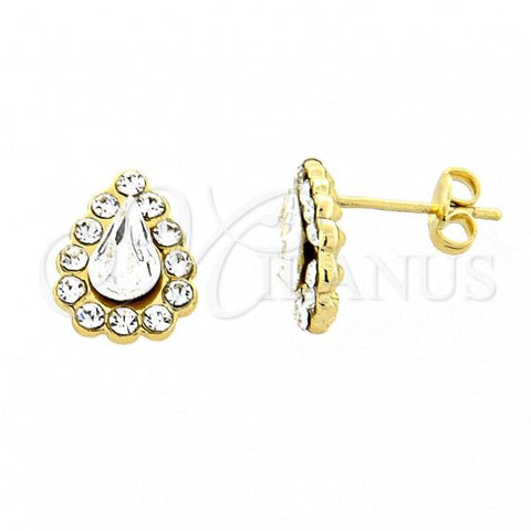 Oro Laminado Stud Earring, Gold Filled Style Teardrop Design, with White Crystal, Polished, Golden Finish, 02.59.00052.1