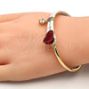 Oro Laminado Individual Bangle, Gold Filled Style Heart Design, with Light Siam Swarovski Crystals and White Micro Pave, Polished, Golden Finish, 07.239.0008.6 (03 MM Thickness, One size fits all)