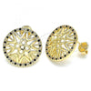 Oro Laminado Stud Earring, Gold Filled Style with Black and White Micro Pave, Polished, Golden Finish, 02.233.0018.1