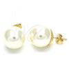 Oro Laminado Stud Earring, Gold Filled Style Ball Design, with Ivory Pearl, Polished, Golden Finish, 02.63.2130