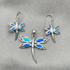 Sterling Silver Earring and Pendant Adult Set, Dragon-Fly Design, with Bermuda Blue Opal, Polished, Silver Finish, 10.391.0020