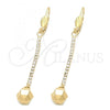 Oro Laminado Long Earring, Gold Filled Style Ball Design, with  Cubic Zirconia, Golden Finish, 5.085.009