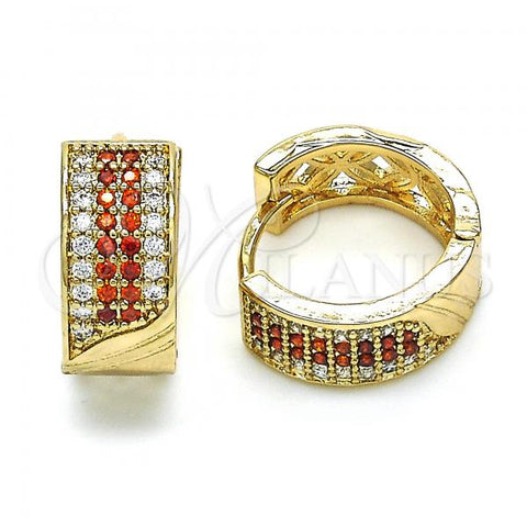 Oro Laminado Huggie Hoop, Gold Filled Style with Garnet and White Cubic Zirconia, Polished, Golden Finish, 02.210.0097.2.15