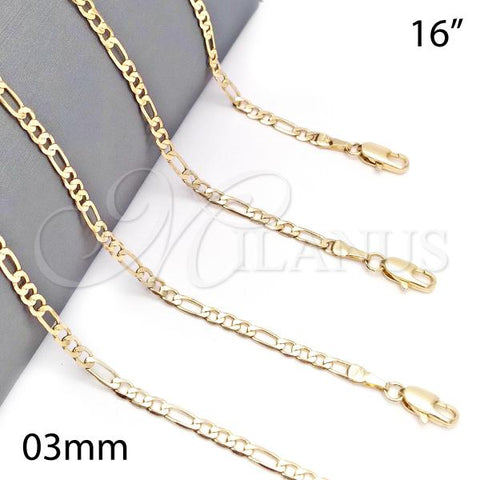 Oro Laminado Basic Necklace, Gold Filled Style Figaro Design, Polished, Golden Finish, 5.222.017.16