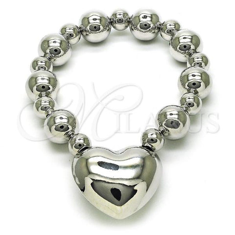 Rhodium Plated Fancy Bracelet, Heart and Ball Design, Polished, Rhodium Finish, 03.341.0219.1.08