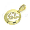 Oro Laminado Fancy Pendant, Gold Filled Style Initials Design, with White Cubic Zirconia, Polished, Golden Finish, 05.341.0007