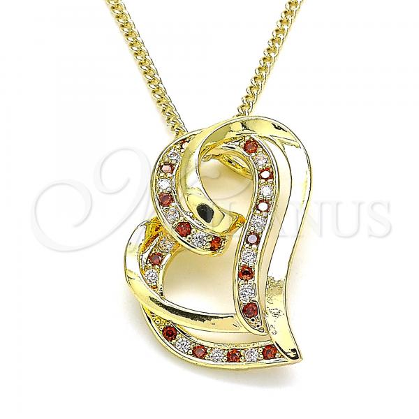 Oro Laminado Pendant Necklace, Gold Filled Style Heart Design, with Garnet and White Micro Pave, Polished, Golden Finish, 04.195.0023.1.20