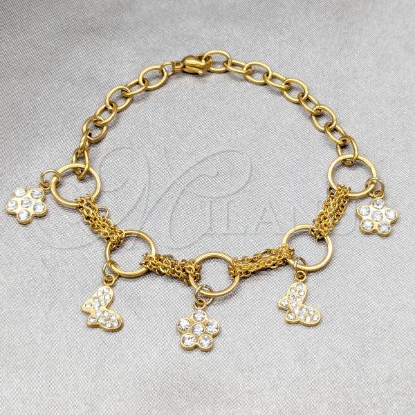 Stainless Steel Fancy Bracelet, Butterfly Design, with White Crystal, Polished, Golden Finish, 03.63.22108.07