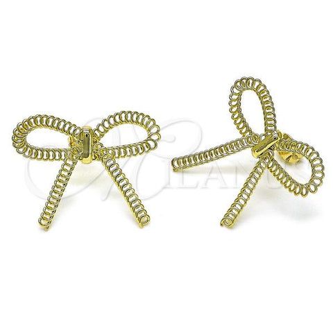 Oro Laminado Stud Earring, Gold Filled Style Bow Design, Polished, Golden Finish, 02.213.0639