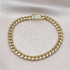 Oro Laminado Basic Bracelet, Gold Filled Style Miami Cuban Design, with White Micro Pave, Polished, Golden Finish, 04.213.0303.08