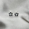 Sterling Silver Stud Earring, Flower Design, Black Enamel Finish, Silver Finish, 02.406.0005.01