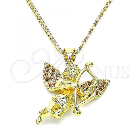 Oro Laminado Pendant Necklace, Gold Filled Style Angel Design, with Garnet and White Micro Pave, Polished, Golden Finish, 04.156.0434.1.20