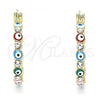 Oro Laminado Small Hoop, Gold Filled Style Evil Eye Design, with White Crystal, Multicolor Enamel Finish, Golden Finish, 02.213.0315.25