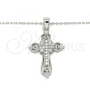 Sterling Silver Pendant Necklace, Cross Design, with White Cubic Zirconia, Polished, Rhodium Finish, 04.336.0116.16