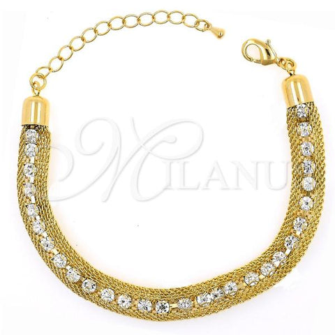 Oro Laminado Fancy Bracelet, Gold Filled Style with White Cubic Zirconia, Polished, Golden Finish, 03.65.1132