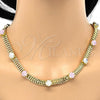 Oro Laminado Necklace and Bracelet, Gold Filled Style with Pink and White Cubic Zirconia, Polished, Golden Finish, 06.185.0015.1