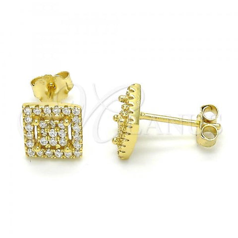 Sterling Silver Stud Earring, with White Cubic Zirconia, Polished, Golden Finish, 02.174.0083