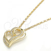 Oro Laminado Pendant Necklace, Gold Filled Style Heart Design, with White Micro Pave, Polished, Golden Finish, 04.195.0023.20