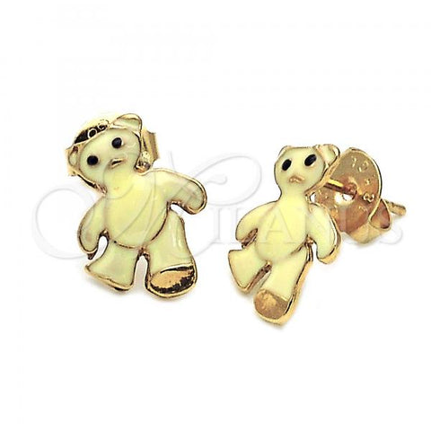 Oro Laminado Stud Earring, Gold Filled Style Teddy Bear Design, Yellow Enamel Finish, Golden Finish, 02.64.0329 *PROMO*