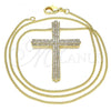 Oro Laminado Pendant Necklace, Gold Filled Style Cross Design, with White Micro Pave, Polished, Golden Finish, 04.156.0230.20