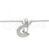 Sterling Silver Pendant Necklace, Moon Design, with White Cubic Zirconia, Polished, Rhodium Finish, 04.336.0019.16