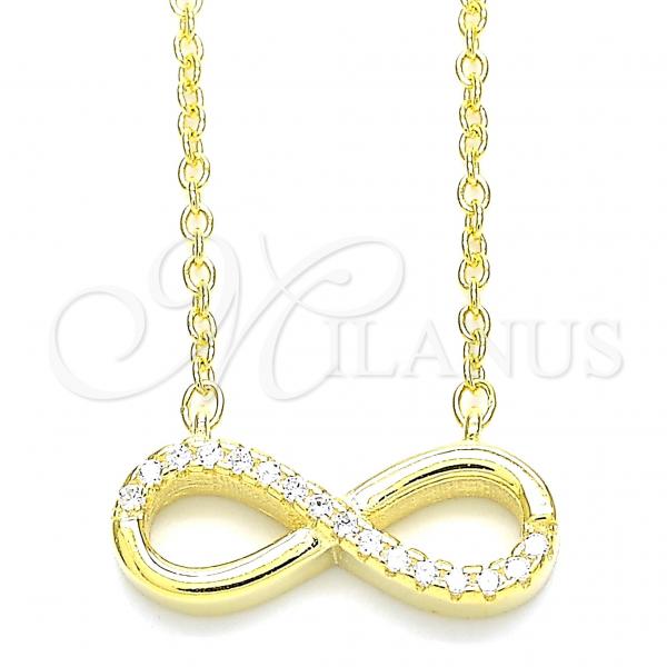 Sterling Silver Pendant Necklace, Infinite Design, with White Cubic Zirconia, Polished, Golden Finish, 04.336.0035.2.16