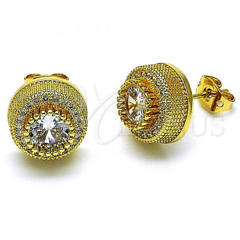 Oro Laminado Stud Earring, Gold Filled Style with White Cubic Zirconia and White Micro Pave, Polished, Golden Finish, 02.342.0212