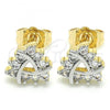 Oro Laminado Stud Earring, Gold Filled Style with White Cubic Zirconia, Polished, Two Tone, 02.210.0232