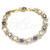 Oro Laminado Tennis Bracelet, Gold Filled Style with Amethyst and White Cubic Zirconia, Polished, Golden Finish, 03.283.0015.4.08