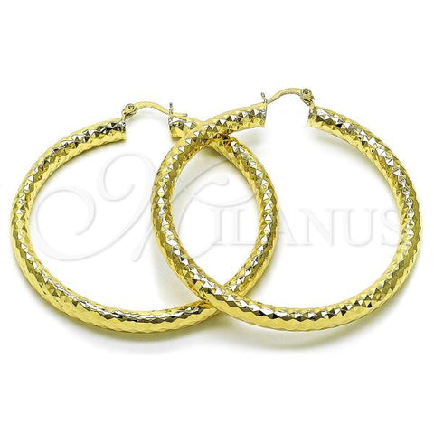 Oro Laminado Large Hoop, Gold Filled Style Hollow Design, Diamond Cutting Finish, Golden Finish, 02.170.0312.60