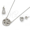 Sterling Silver Earring and Pendant Adult Set, with White Micro Pave and White Crystal, Polished, Rhodium Finish, 10.186.0010