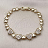 Oro Laminado Fancy Bracelet, Gold Filled Style Heart Design, with White Cubic Zirconia, Polished, Golden Finish, 03.283.0447.07