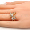 Oro Laminado Multi Stone Ring, Gold Filled Style Butterfly Design, with White Cubic Zirconia, Polished, Golden Finish, 01.210.0005.08 (Size 8)