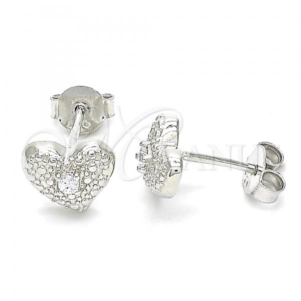 Sterling Silver Stud Earring, Heart Design, with White Cubic Zirconia, Polished, Rhodium Finish, 02.369.0039