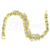 Oro Laminado Fancy Bracelet, Gold Filled Style Elephant and Fish Design, with White Micro Pave, Polished, Golden Finish, 03.316.0031.07