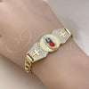 Oro Laminado Fancy Bracelet, Gold Filled Style Guadalupe and Cross Design, with White Cubic Zirconia, Diamond Cutting Finish, Tricolor, 03.411.0021.07