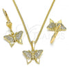 Oro Laminado Earring and Pendant Adult Set, Gold Filled Style Butterfly Design, with White Micro Pave, Polished, Golden Finish, 10.316.0058
