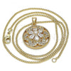 Oro Laminado Pendant Necklace, Gold Filled Style Flower Design, with White Cubic Zirconia, Polished, Golden Finish, 04.213.0179.20