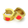 Stainless Steel Huggie Hoop, Heart Design, Orange Enamel Finish, Golden Finish, 02.216.0011.4