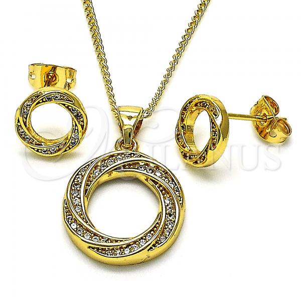 Oro Laminado Earring and Pendant Adult Set, Gold Filled Style with White Micro Pave, Polished, Golden Finish, 10.342.0074