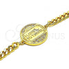 Oro Laminado Fancy Bracelet, Gold Filled Style Heart and Love Design, with White Micro Pave, Polished, Golden Finish, 03.193.0003.08