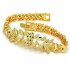 Oro Laminado Fancy Bracelet, Gold Filled Style Leaf Design, Diamond Cutting Finish, Golden Finish, 03.93.0002.07