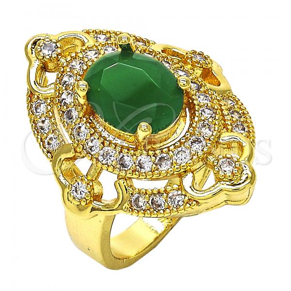 Oro Laminado Multi Stone Ring, Gold Filled Style with Green and White Cubic Zirconia, Polished, Golden Finish, 01.266.0010.2.07 (Size 7)