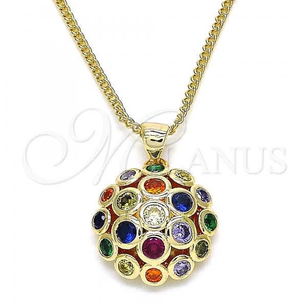 Oro Laminado Pendant Necklace, Gold Filled Style with Multicolor Micro Pave, Polished, Golden Finish, 04.156.0316.3.20