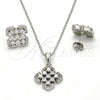 Sterling Silver Earring and Pendant Adult Set, with White Cubic Zirconia, Polished, Rhodium Finish, 10.175.0022