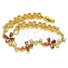 Oro Laminado Fancy Bracelet, Gold Filled Style Flower Design, with Garnet and White Cubic Zirconia, Polished, Golden Finish, 03.210.0107.1.07
