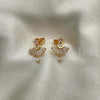 Oro Laminado Stud Earring, Gold Filled Style with Pink and White Cubic Zirconia, Polished, Golden Finish, 02.387.0094.3