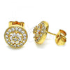 Oro Laminado Stud Earring, Gold Filled Style Flower Design, with White Cubic Zirconia, Polished, Golden Finish, 02.387.0087